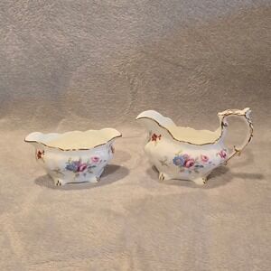 Hammersley &‎ Co Bone China Creamer and Sugar Bowl Set Floral Gold Trim England